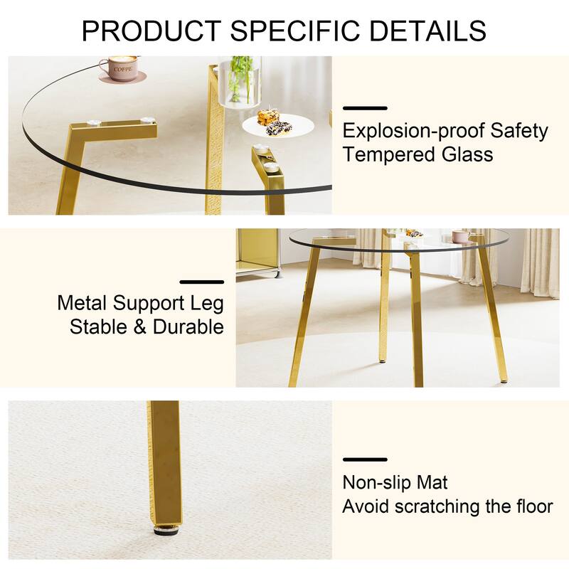 Roomfitters Round Glass Dining Table with Transparent Top and Silver Metal Legs for Kitchen Dining or Living Room
