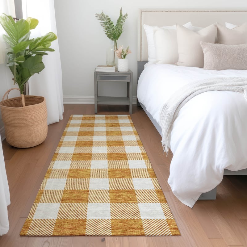 Premium Washable Super Soft Plaid Mayfield Rug - Orange - 2'3" x 7'6"