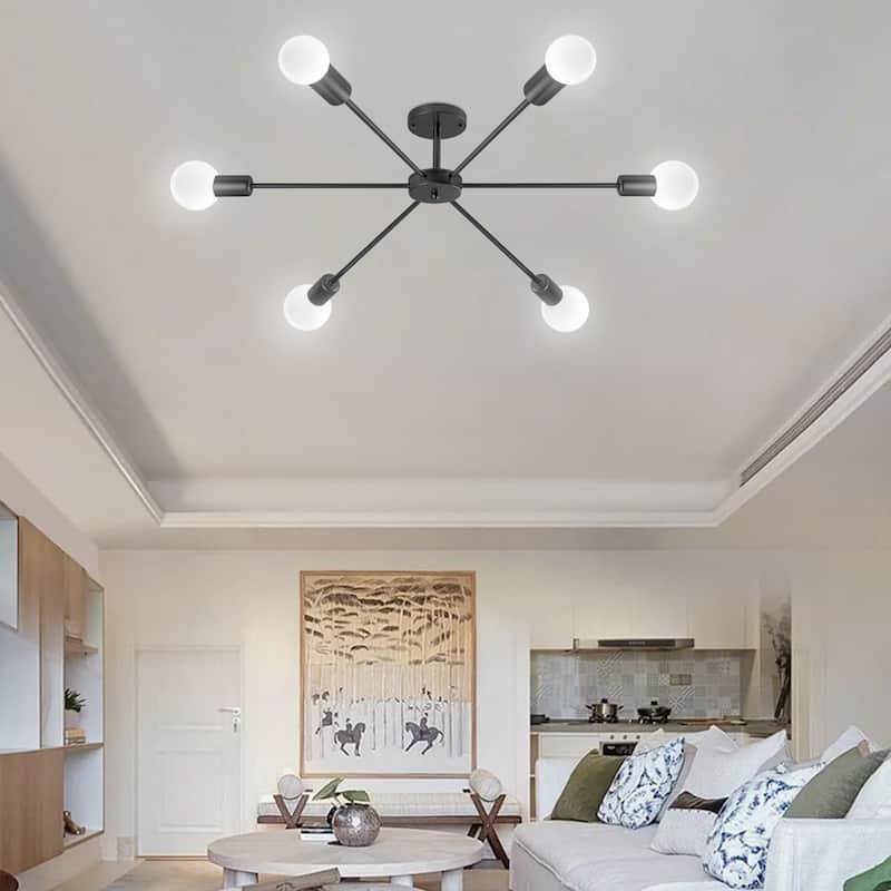 22.44 in. 6-Light Modern Semi- Flush Mount Ceiling Light with No Bulbs Included - 22.44''