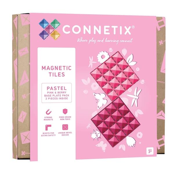 slide 2 of 5, Connetix Magnetic Tiles Pastel Pink & Berry Base Plate, 2 Pieces Pastel - Kids
