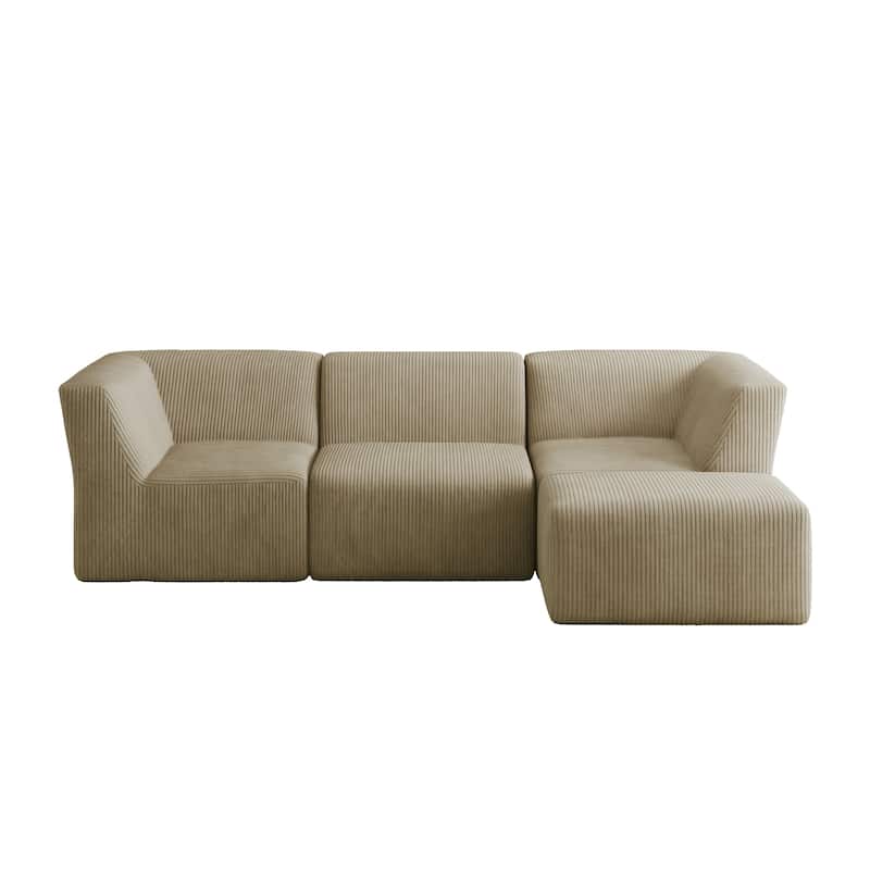 106" W Corduroy Fully Sponge Molded Modular Sectional Sofa
