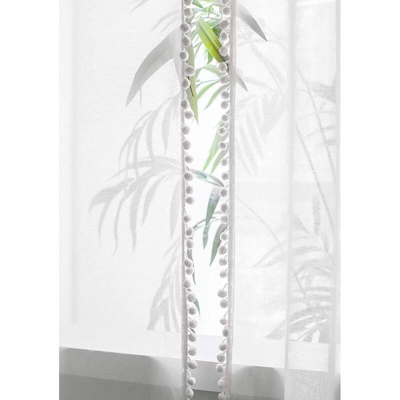 DriftAway Laura Pom Pom Trimmed Solid Sheer Window Curtains
