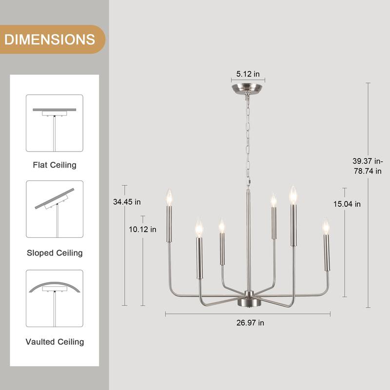 6-Light Candlestick Hanging Linear Chandelier Lighting Ceiling Light for Kitchen Island