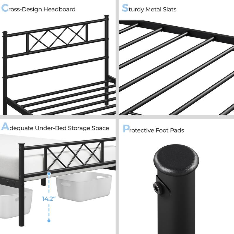 Yaheetech Simple Metal Bed Frame Bed Base, Black, Twin Size