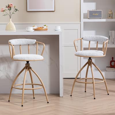 Swivelbar Stool, Set Of 2- Fabric Seat With Water Transfer Printed Metal Frame, Modern Industrial Design Bar Chairs