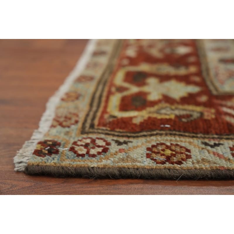 Hand Knotted Oriental 100% Wool Carpet Traditional All-Over Navy Blue & Blues Heriz (Bakhshayesh) Runner Rug - 15' 0'' X 3' 4''