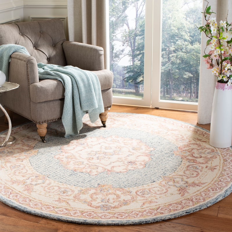 SAFAVIEH Handmade Aubusson Tibina Traditional Oriental Wool Rug - 6' Round - Blue/Ivory