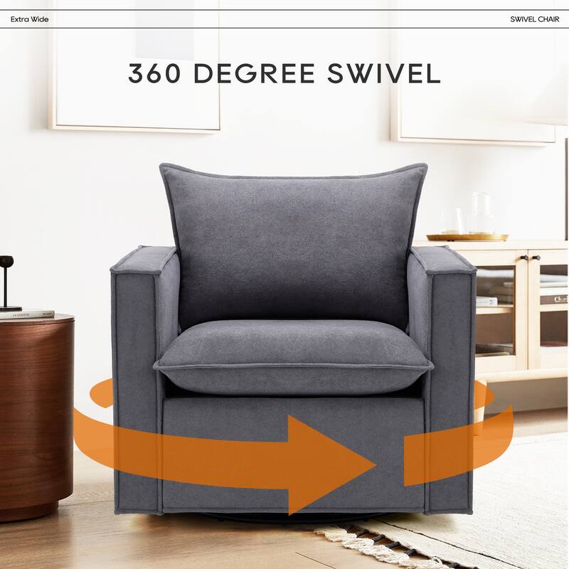 Swivel Accent Chair, 34'' Wide Upholstered Arm Chair with Plump Back Pillow, Modern Sofa Living Room Chair for Bedroom, Corner