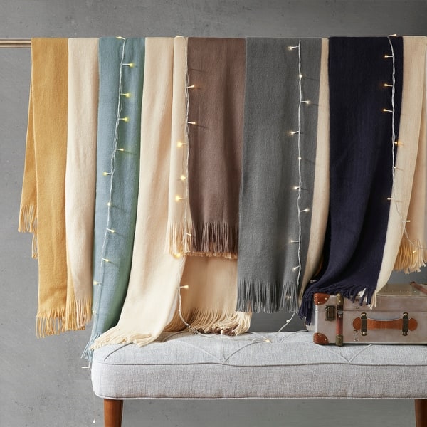 Woven Cashmere Throw Blanket with Fringes