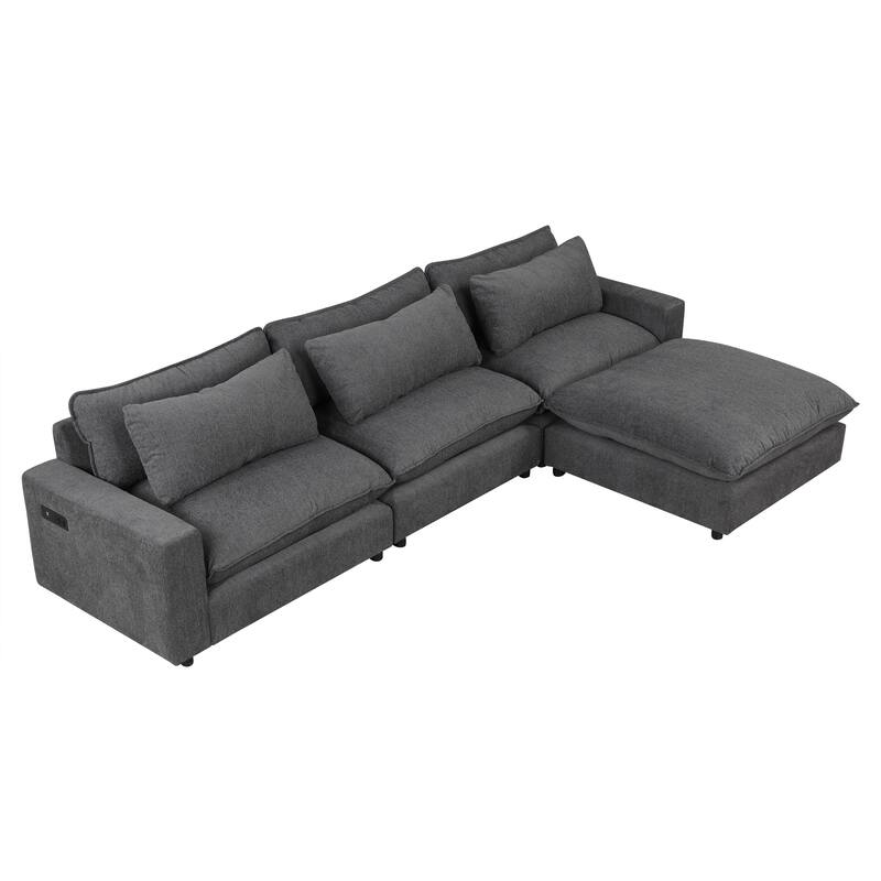 L-Shaped Reversible Sleeper Sectional Couch Pull Out Sofa Bed with Storage Racks, 2 Pillows and USB Port for Living Room