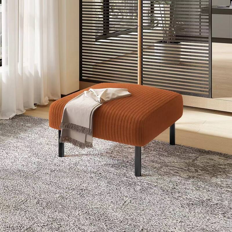 Small Ottoman Footstool with Legs, Corduroy Fabric Ottoman Foot Stool with Soft Padded seat
