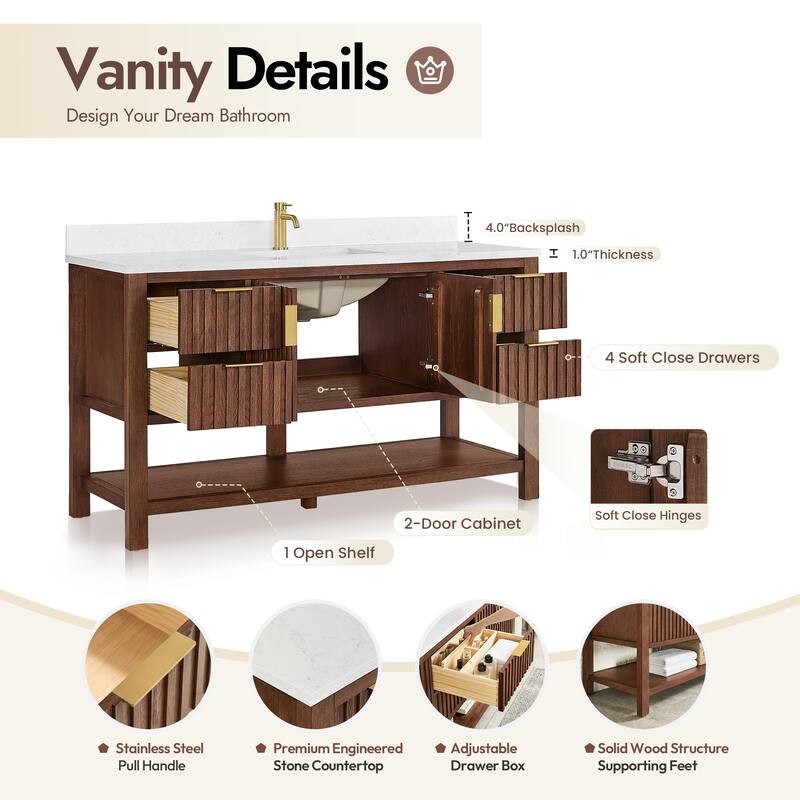 Tehran Bath Vanity with Composite Stone Top without Mirror