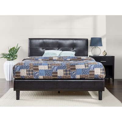 Priage by ZINUS Espresso Faux Leather Upholstered Platform Bed Frame
