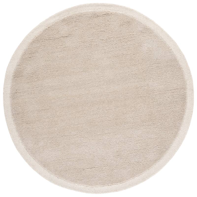 SAFAVIEH Handmade Metro Kleanthi Border Wool Rug - 6' Round - Light Grey/Ivory