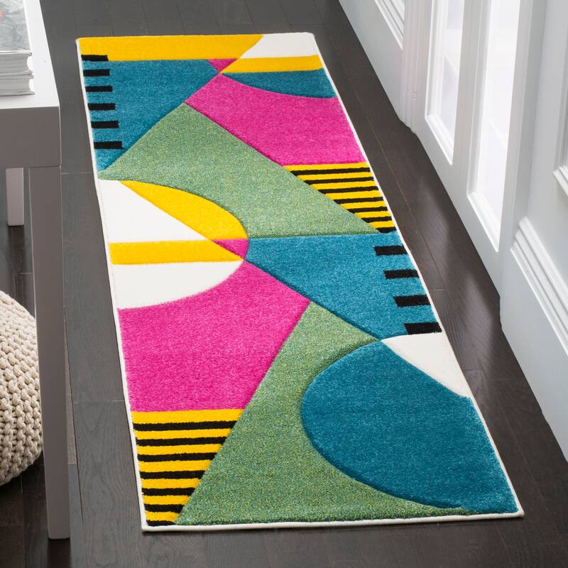 SAFAVIEH Hollywood Adilene Mid-Century Modern Abstract Rug - 2'3" x 8' Runner - Peacock Blue/Fuchsia - Runner