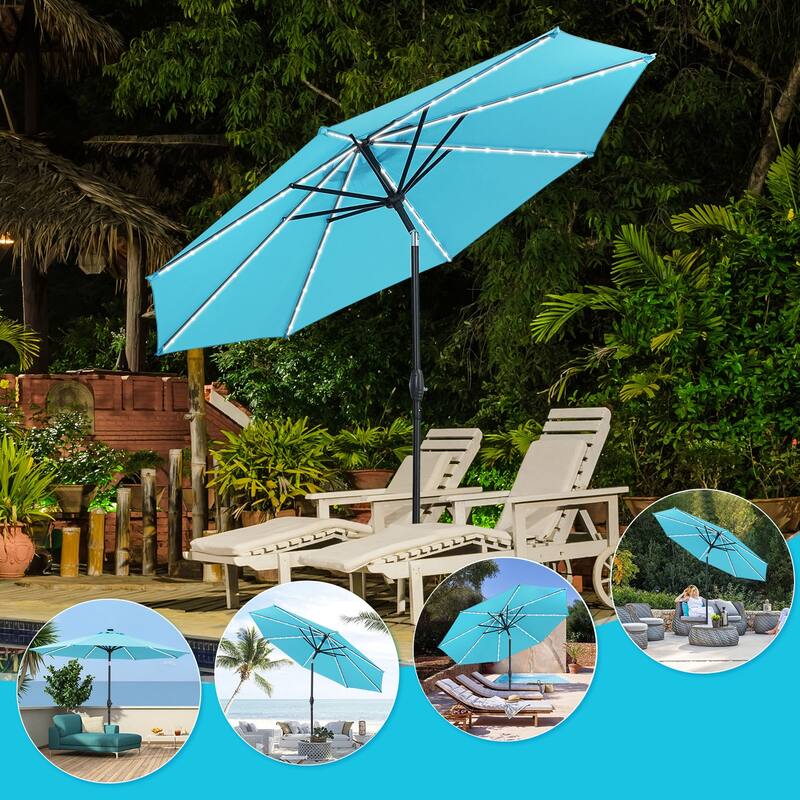 Autlaycil 10ft Solar LED lights Outdoor Patio Umbrella With Base