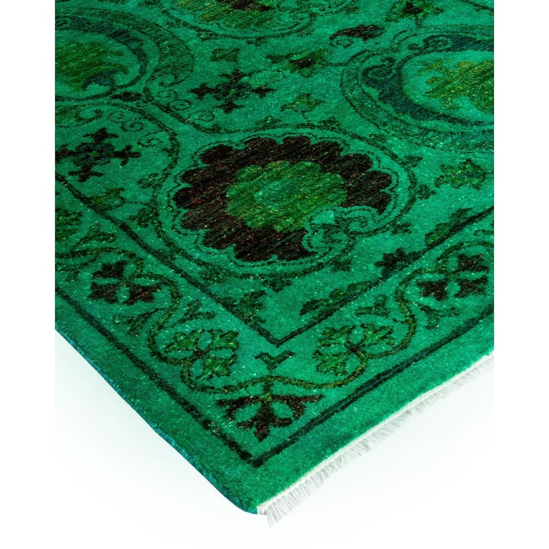 Overton Hand Knotted Wool Vintage Inspired Modern Contemporary Overdyed Green Area Rug - 3' 2" x 5' 6"