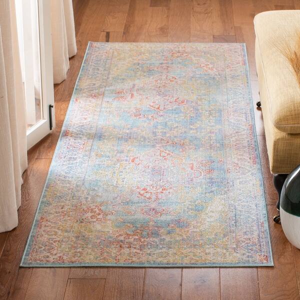 Shop Safavieh Windsor Virge Shabby Chic Oriental Polyester Rug With Fringe Overstock 26289210 3 X 8 Runner Aqua Ivory