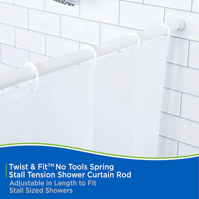 Kenney Twist & Fit No Tools Spring Tension Stall Shower Curtain Rod, 24-38"