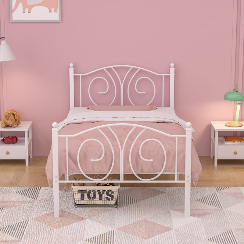VECELO Platform Bed Frame with Scroll Headboard, Twin/Full/Queen Size Beds