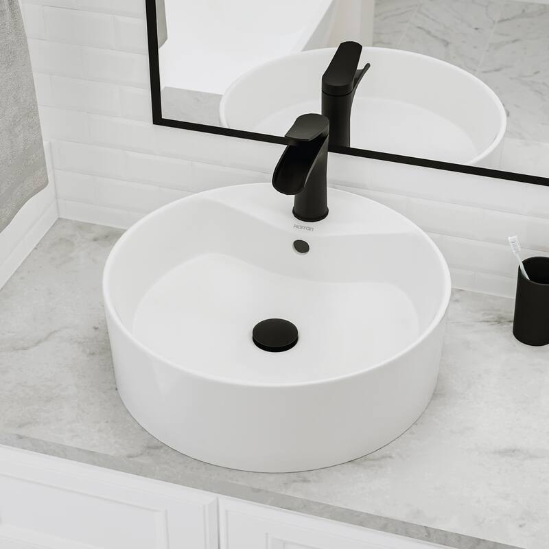 Karran Valera 18" Vitreous China Vessel Bathroom Sink in White with Overflow Drain