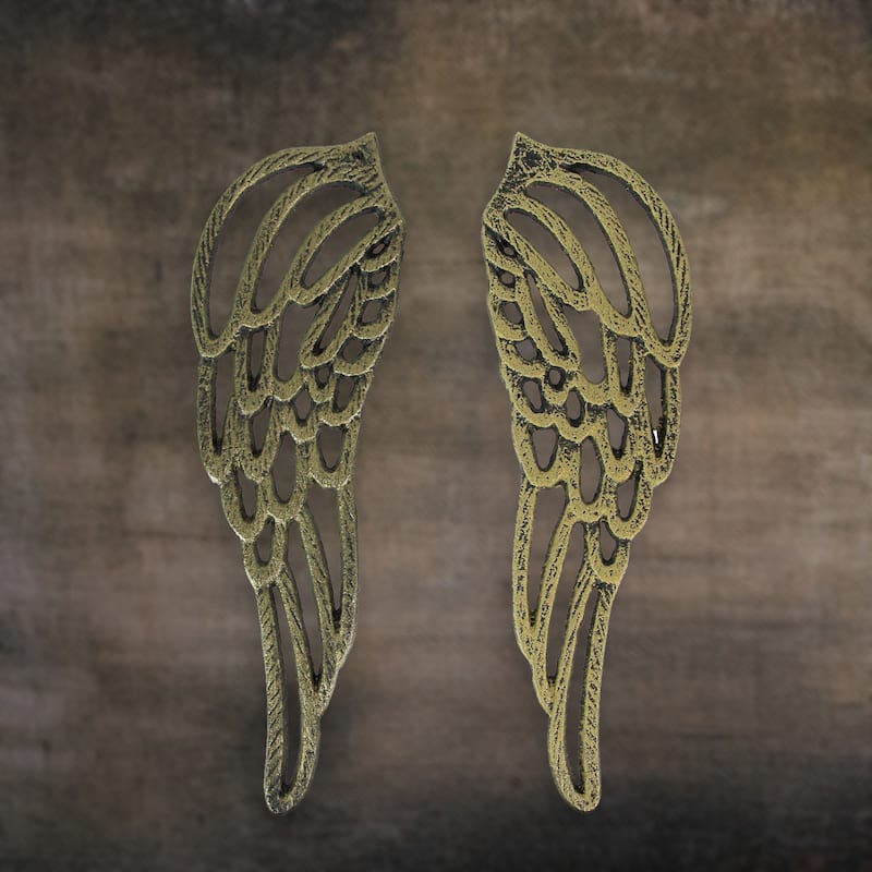 Antique Cast Iron Set Of Angel Wings Wall Sculpture Rustic Home Decor