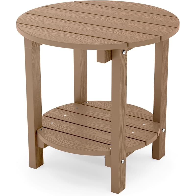 WINSOON All Weather HIPS Outdoor Side Table,Round Table - Teak