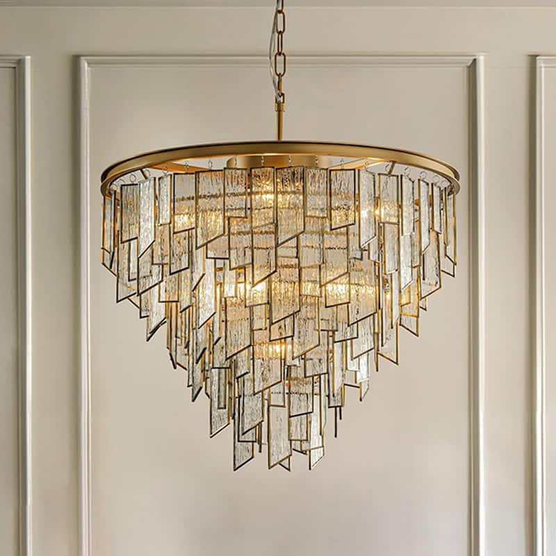 6/9-Light Luxury Water Ripple Glass Chandelier Pendant Light Modern Brass Frame Lighting Fixture for Dining Room Living Room - W24''