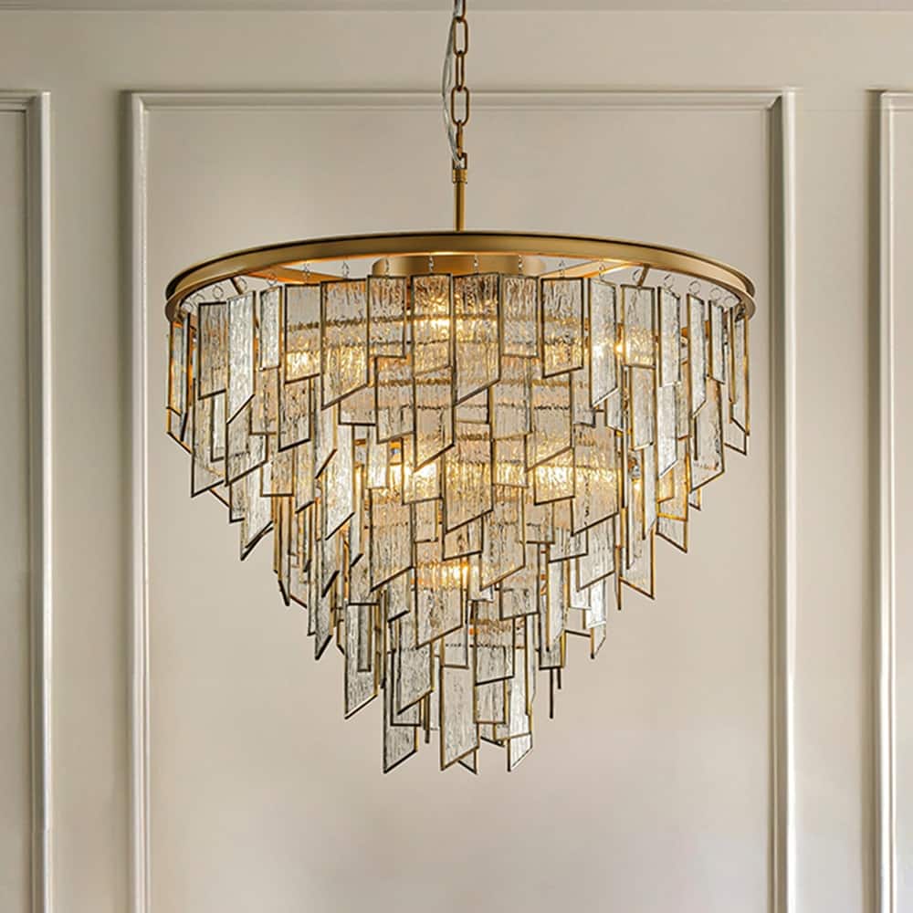 6/9-Light Luxury Water Ripple Glass Chandelier Pendant Light Modern Brass Frame Lighting Fixture for Dining Room Living Room