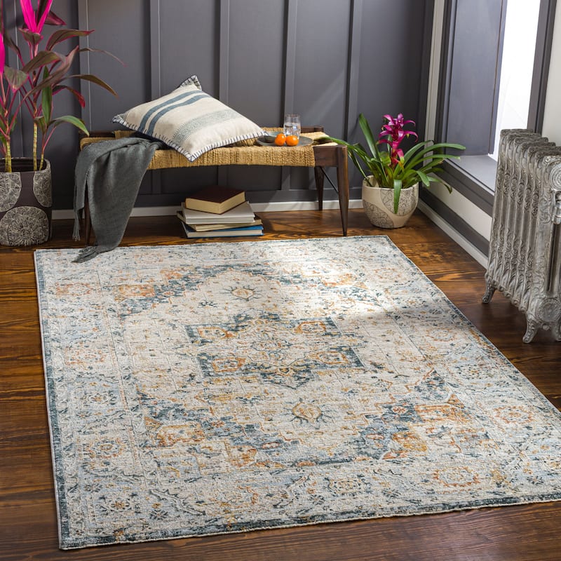 Livabliss Traditional Laila Medallion Area Rug - 6'7" x 9'6" - Cream/Teal