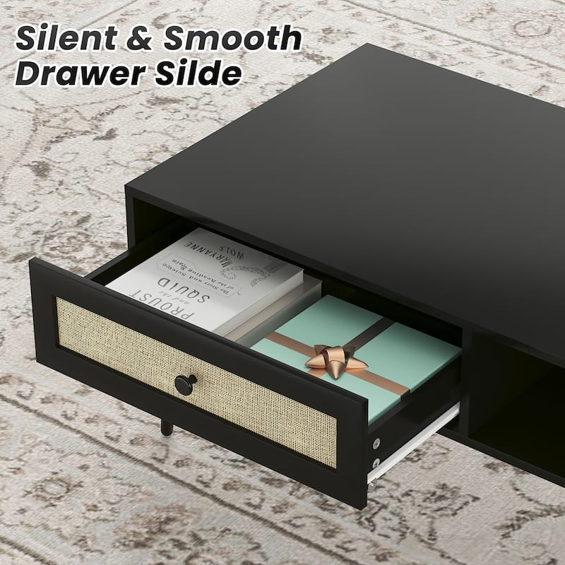 Modern Coffee Table, 47 Inch Rectangle Console Table with Drawer & Shelf, Wooden Coffee Table for Living Room, Office