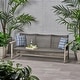preview thumbnail 11 of 12, Hampton Outdoor Wood and Wicker Sofa by Christopher Knight Home