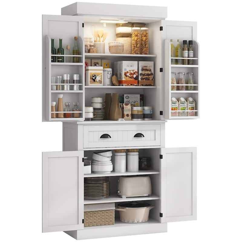 71" Smart Kitchen Pantry Cabinet with Motion Sensor Light