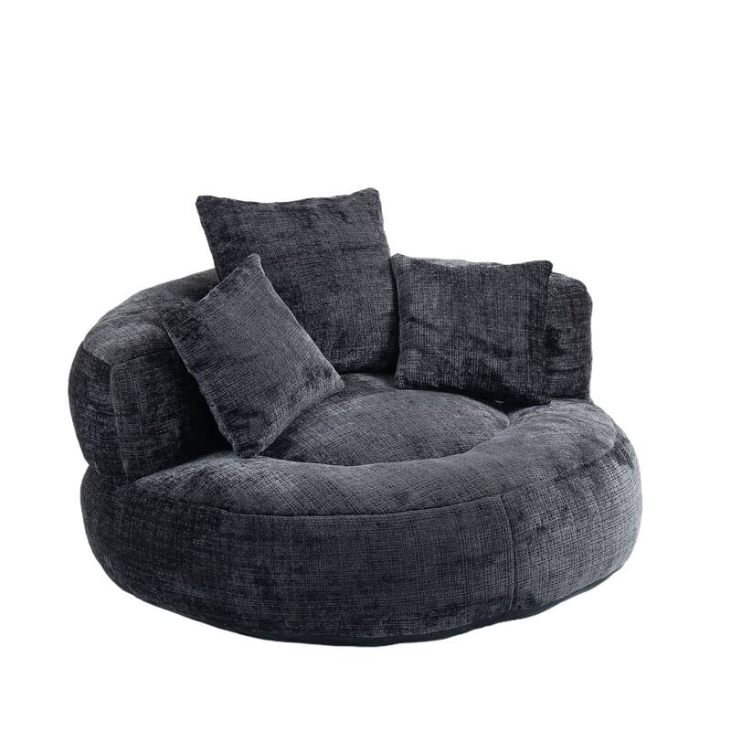 Chenille Upholstered Durable Comfort Lounger High Back Bean Bag Lazy Sofa With Three Pillows