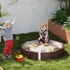 preview thumbnail 2 of 7, Qaba Kids Sandbox with Cover, Round 47" HDPE Large Sand Pit with 3 Seats, Waterproof Bottom Liner, Brown