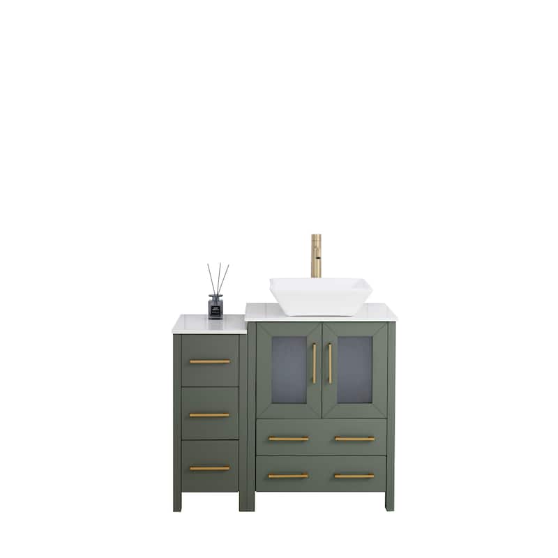 Vanity Art 36" Single Sink Bathroom Vanity Set with Engineered Marble Top and Free Mirror - 36 W X 18.5 D X 31.1 H