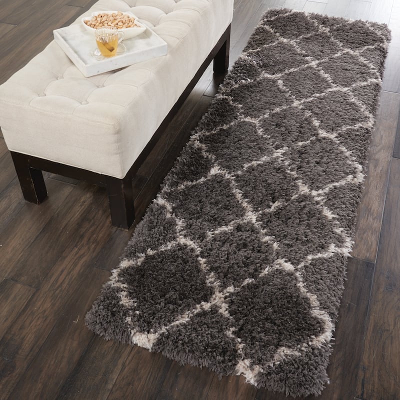 Nourison Ultra Plush Shag Geometric Area Rug - 2' 2" x 7' 6" - Dark Grey - Runner/Rectangle