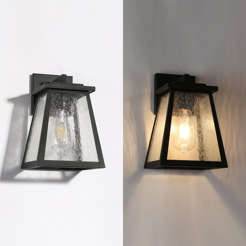Mid-Century Modern Black 1-Light Outdoor Wall Sconces Patio Lantern - W7" x H11"