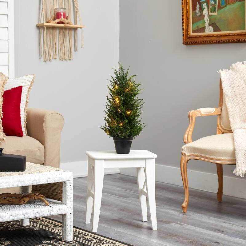 Artificial Cypress Tree with Lights - 18 Inch Indoor Outdoor Decorative Tree - Green - 11-20 Inches