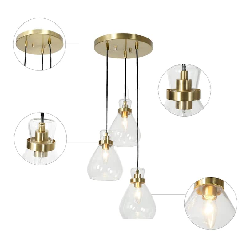 Malury Modern Large Cluster Pendant Chandelier Chic 3-Light Clear Drop Glass for Kitchen Island DIY - D 16" x H 68.5"