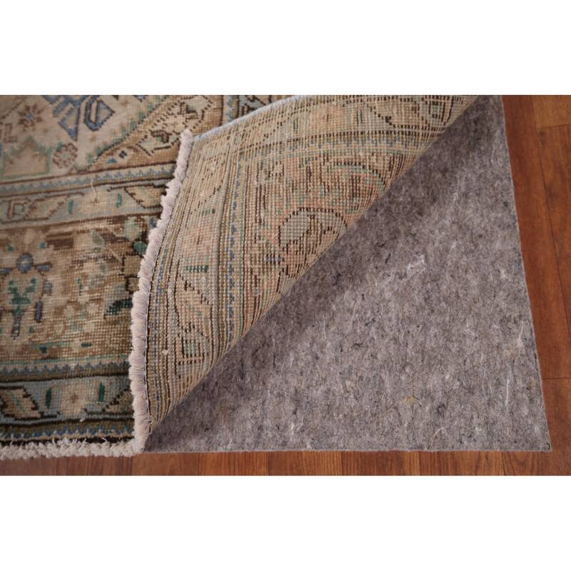 Distressed Tabriz Vintage Persian Rug Hand-Knotted Peach Wool Carpet - 6'7" x 9'8"