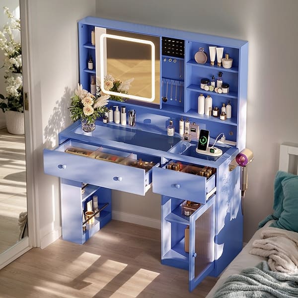 blue dressing table Eleni Dressing Table in Blue Glass