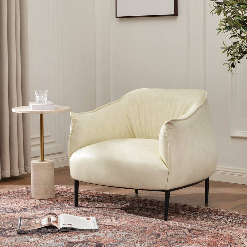 KINWELL 33" Wide Faux Vegan Leather Upholstery Barrel Accent Chair