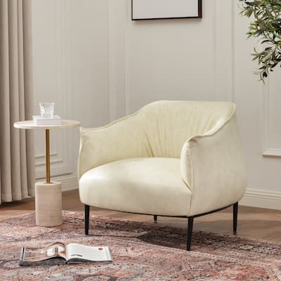 KINWELL 33" Wide Faux Vegan Leather Upholstery Barrel Accent Chair