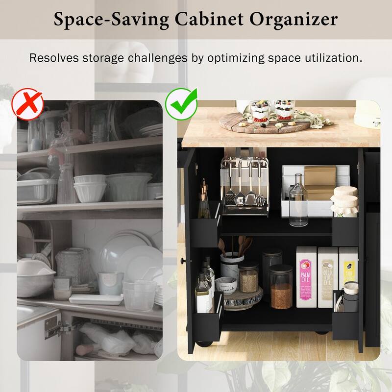 Rubberwood Kitchen Cart with Drop Leaf, Internal Storage Rack, and 2 Drawers