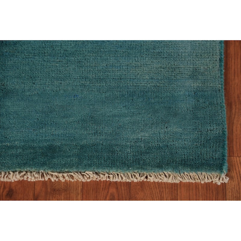 Modern Gabbeh Oriental Foyer Rug Hand-Knotted Blue Wool Carpet - 3'3" x 6'5"