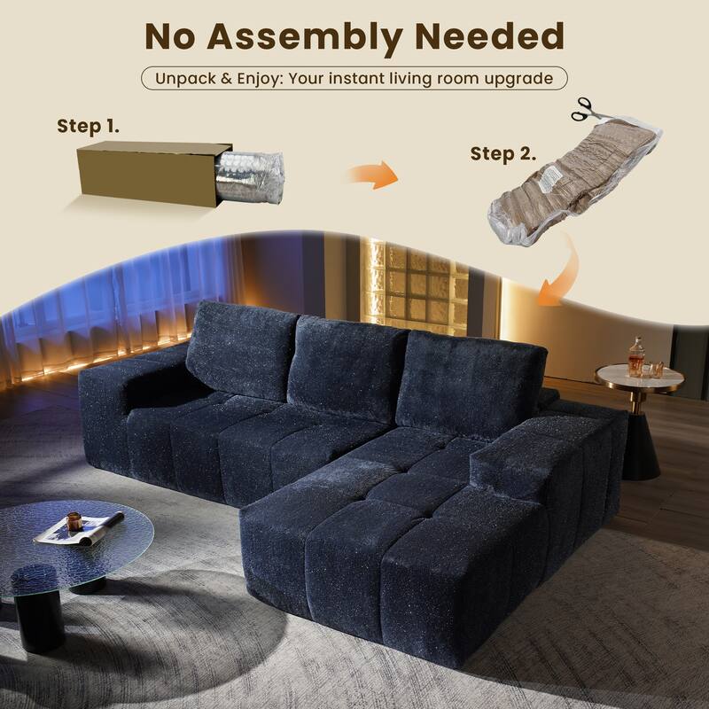 HOOOWOOO Modern Sparkly Velvet Fabric Chaise Sofa Couch