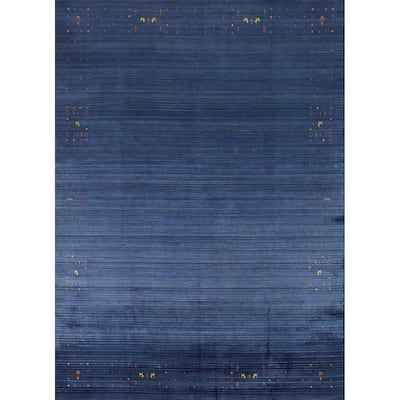 Hand Knotted Oriental 100% Wool Carpet Tribal Tribal Navy Blue & Blues Gabbeh Area Rug - 11' 3'' X 8' 11''