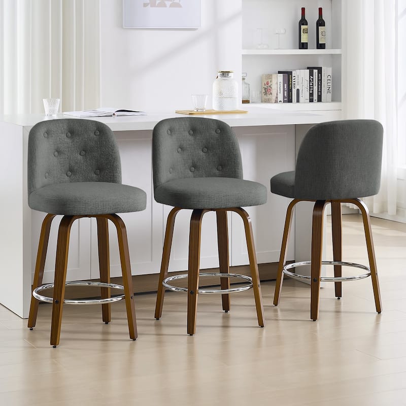26"/29" Swivel Bar Stools/ Counter Stool with Bentwood Legs - Set of 3 - Linen-Grey - Counter Height