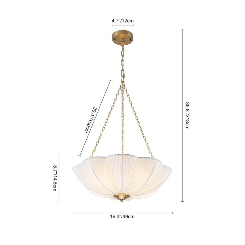 French Country White Ribbed Fabric Bloom Cage Pendant Light 19.3 in